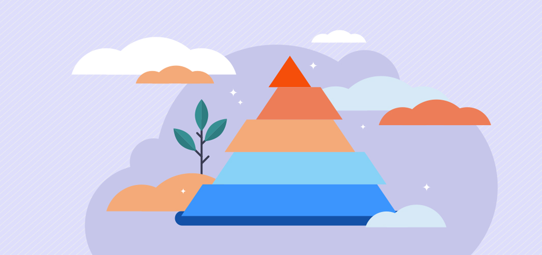 A graphic of a pyramid with a small tree growing next to it.