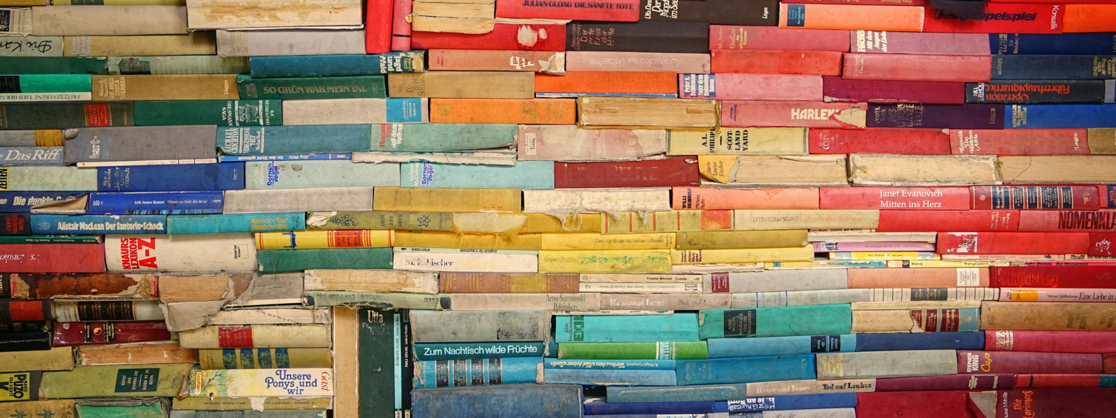 Books pressed together in a pile